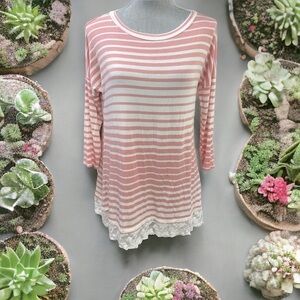 Pink Blush, Pink & White lightweight Stripe Top size S